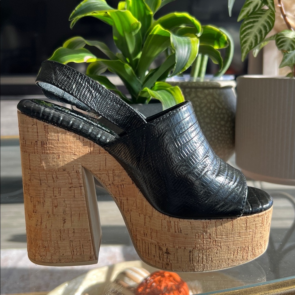 Jeffrey Campbell Mattix Cork Platform Heels in Black Lizard Print - Picture 2 of 9